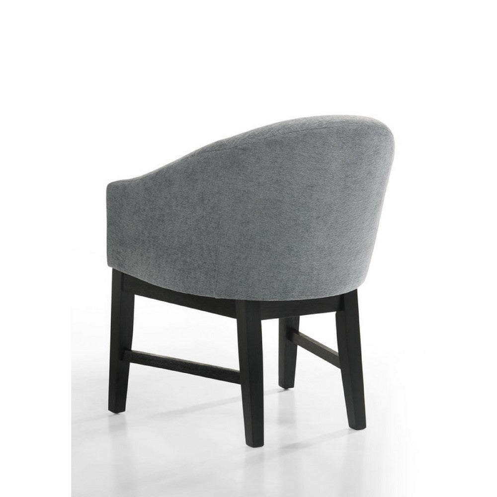 Benjara Memy Dining Chair Set of 2, Gray Upholstered Barrel Back, Black Wood