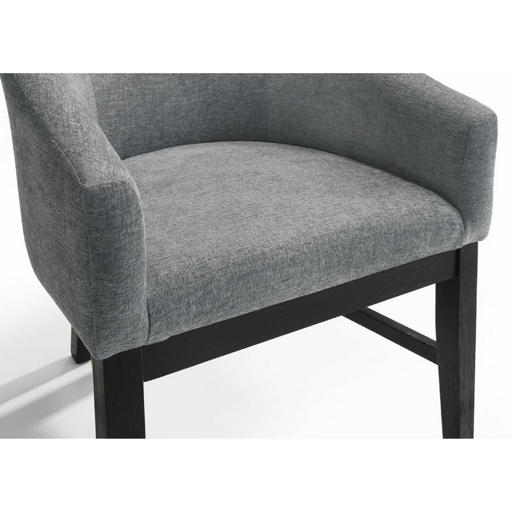 Benjara Memy Dining Chair Set of 2, Gray Upholstered Barrel Back, Black Wood