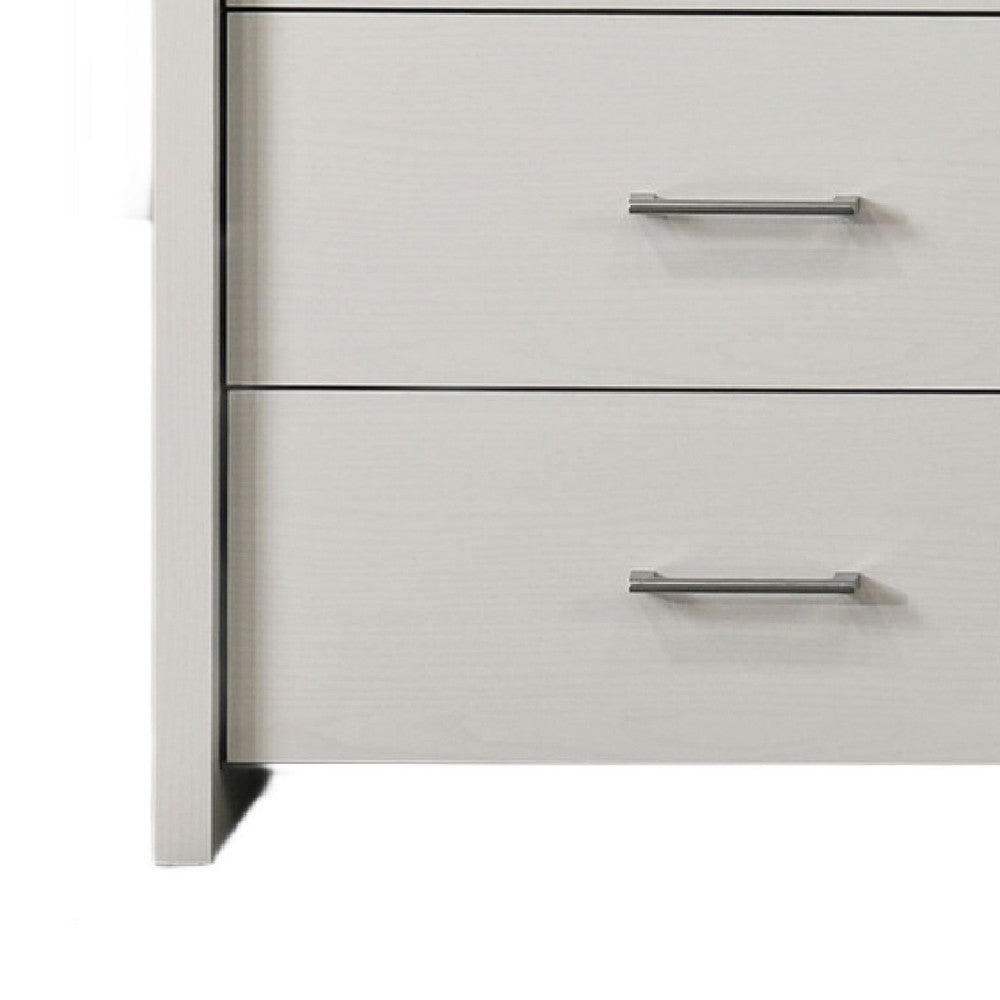 Benjara Kele Wide Dresser, 6 Drawers with Silver Handles, White Laminate