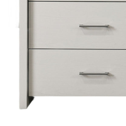 Benjara Kele Wide Dresser, 6 Drawers with Silver Handles, White Laminate