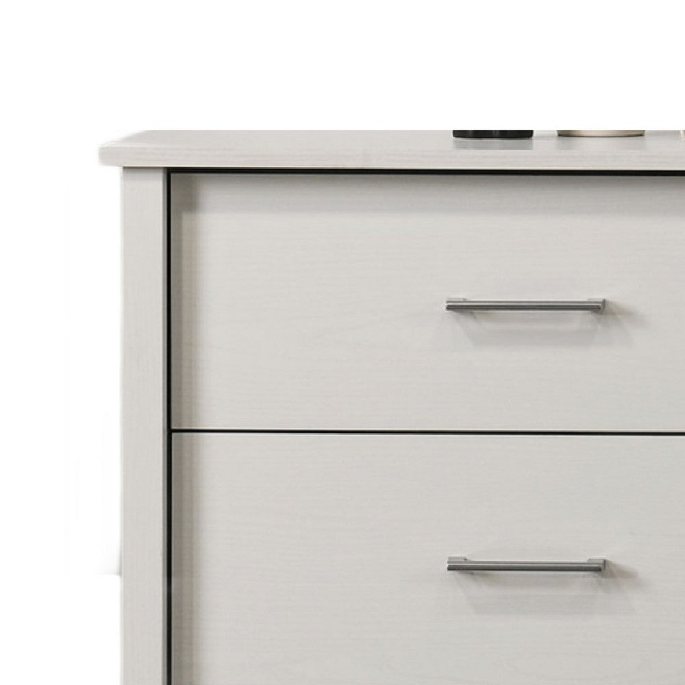 Benjara Kele Wide Dresser, 6 Drawers with Silver Handles, White Laminate