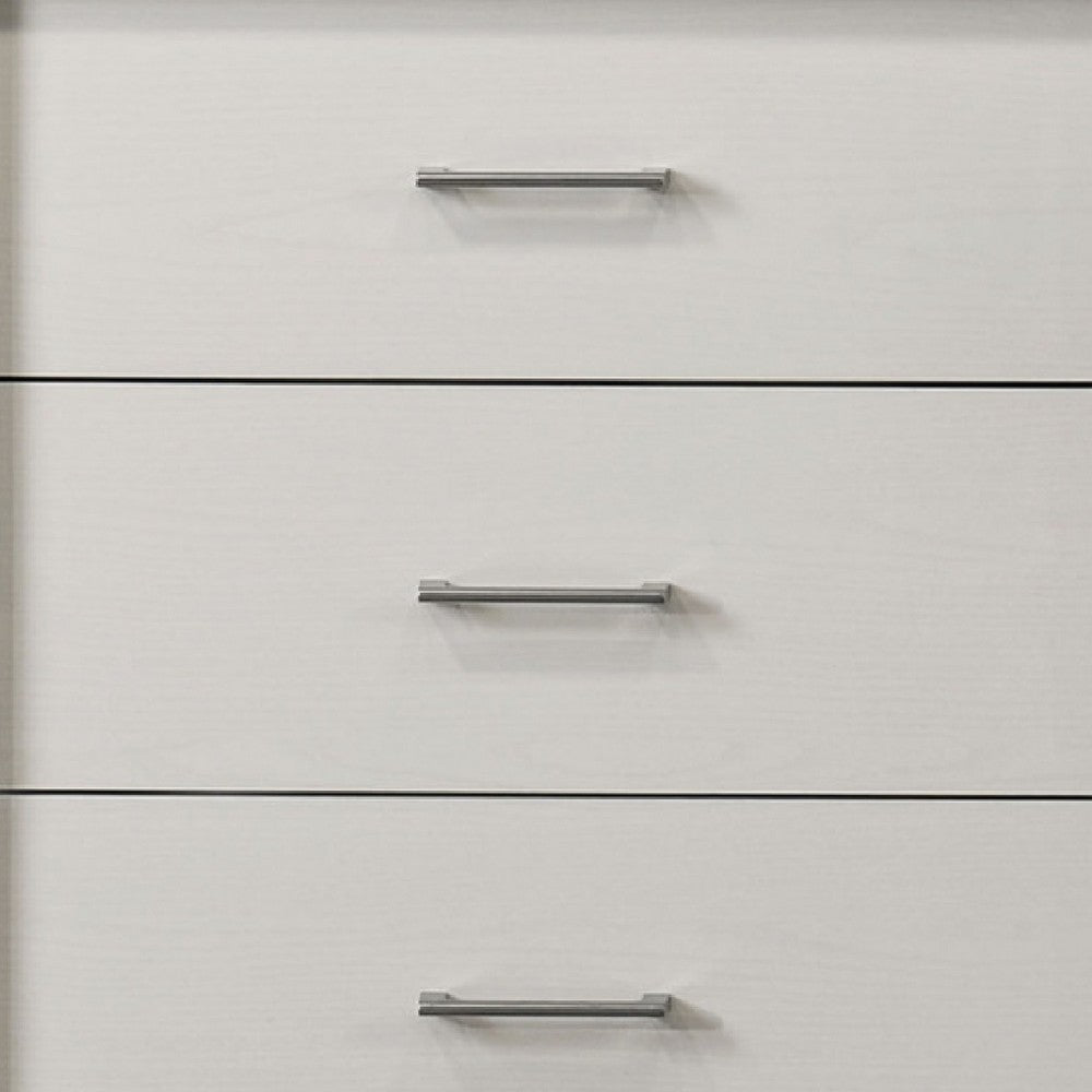 Benjara Kele Wide Dresser, 6 Drawers with Silver Handles, White Laminate