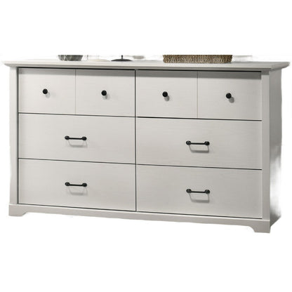 Benjara Lara Wide Dresser, 6 Drawer with Black Handles, White Lamination