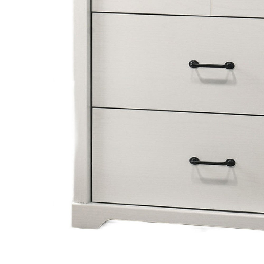 Benjara Lara Wide Dresser, 6 Drawer with Black Handles, White Lamination