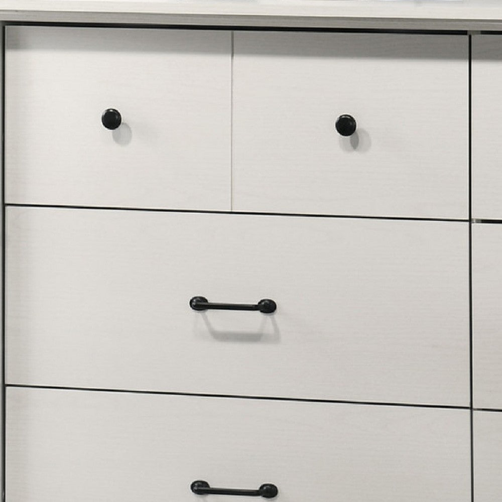 Benjara Lara Wide Dresser, 6 Drawer with Black Handles, White Lamination