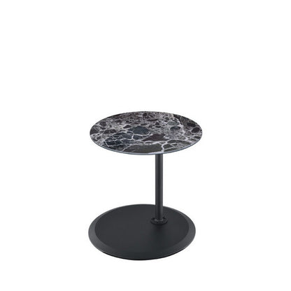 Benjara Ory Side End Table, 16 Inch Round Black Glass Top with Adjustable Height