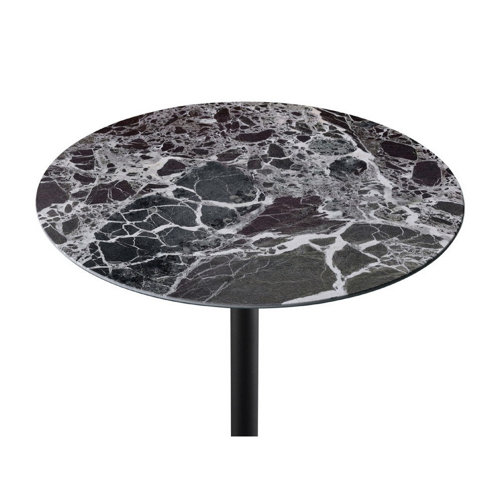 Benjara Ory Side End Table, 16 Inch Round Black Glass Top with Adjustable Height