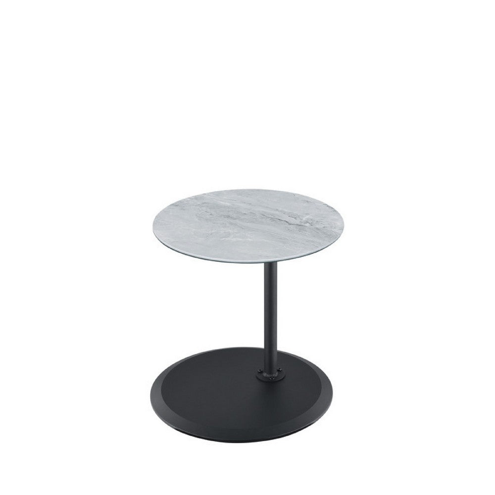 Benjara Ory Side End Table, 16 Inch Round Gray Glass Top with Adjustable Height