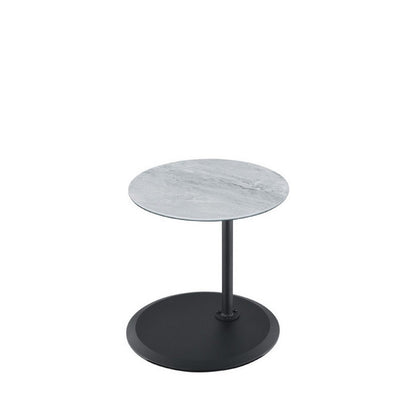 Benjara Ory Side End Table, 16 Inch Round Gray Glass Top with Adjustable Height