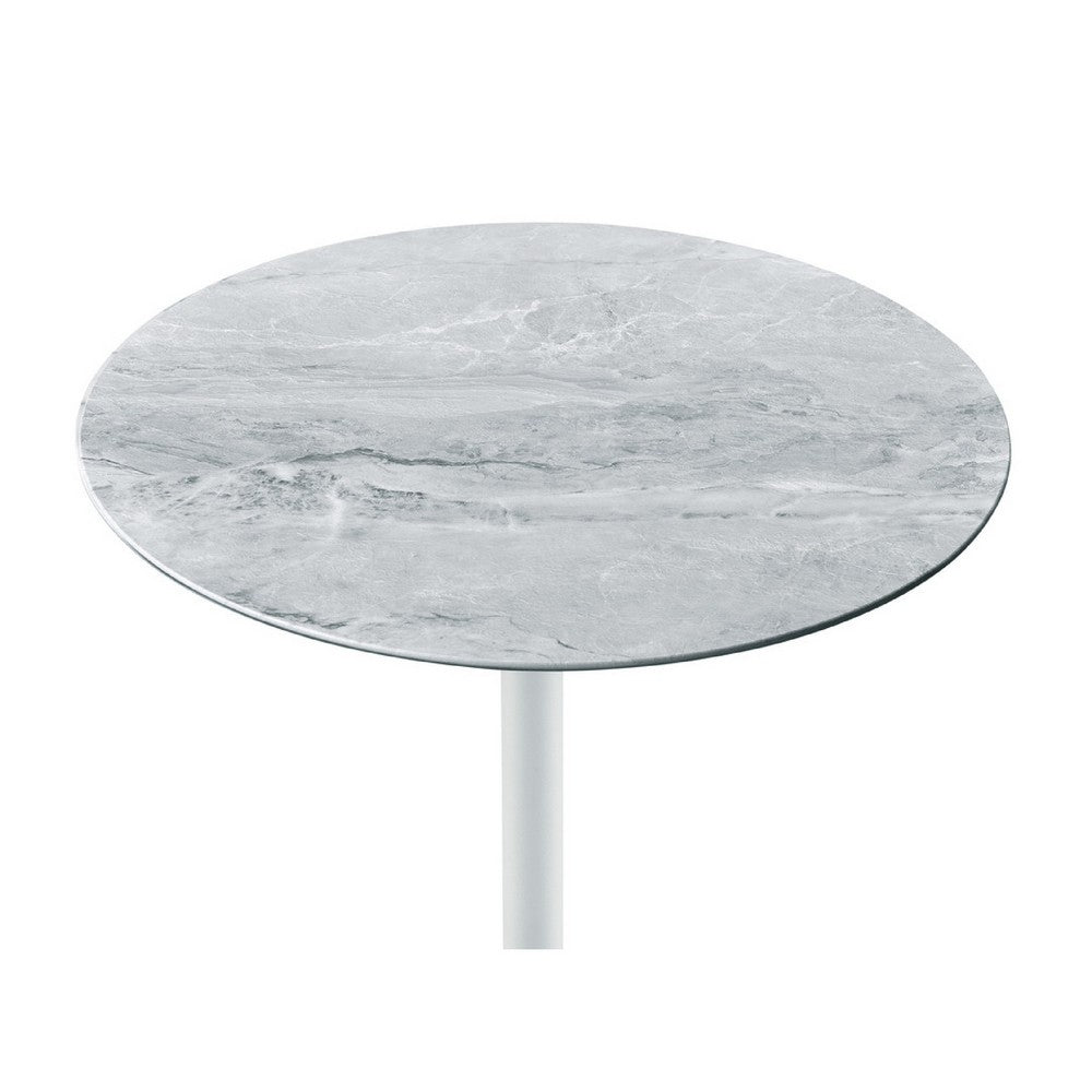 Benjara Ory Side End Table, 16 Inch Round Gray Glass Top with Adjustable Height