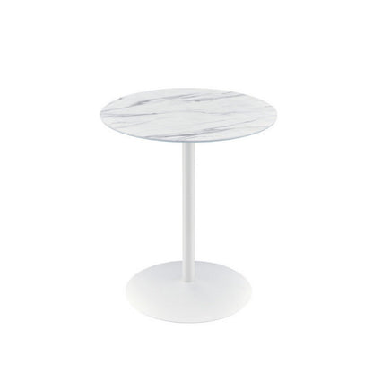 Benjara Ciry Side End Table, 18 Inch Round Marble Glass Top, Steel Base, White