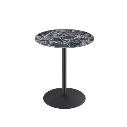 Benjara Ciry Side End Table, 18 Inch Round Marble Glass Top, Steel Base, Black