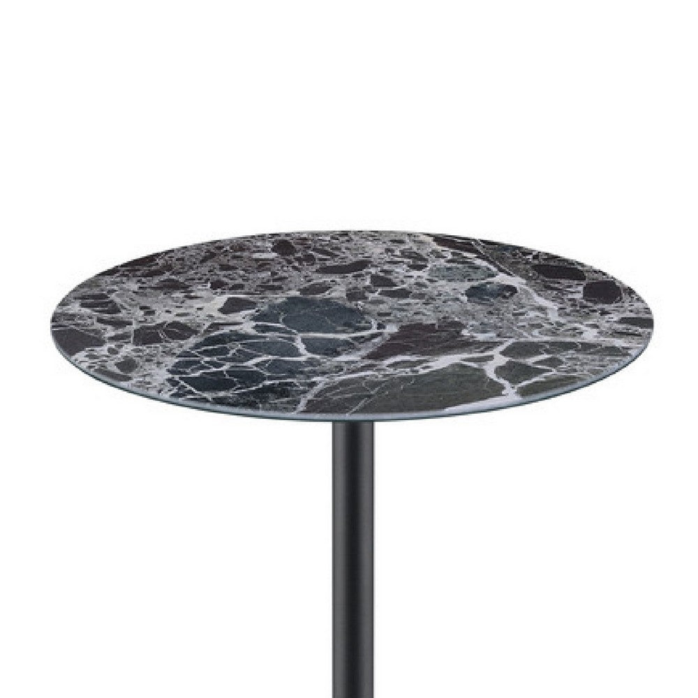 Benjara Ciry Side End Table, 18 Inch Round Marble Glass Top, Steel Base, Black