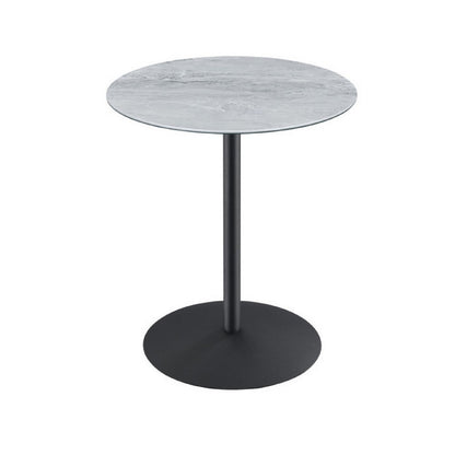 Benjara Ciry Side End Table, 18 Inch Round Gray Marble Glass Top, Steel Base