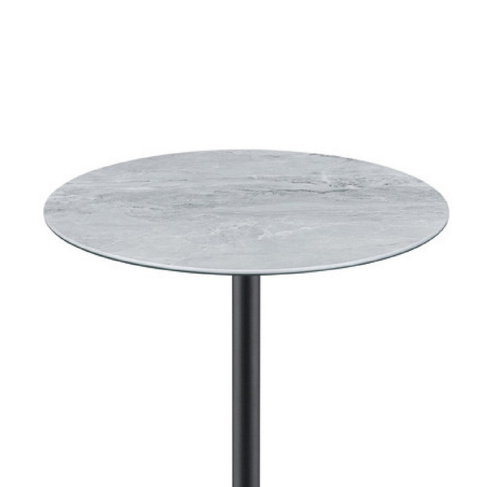 Benjara Ciry Side End Table, 18 Inch Round Gray Marble Glass Top, Steel Base