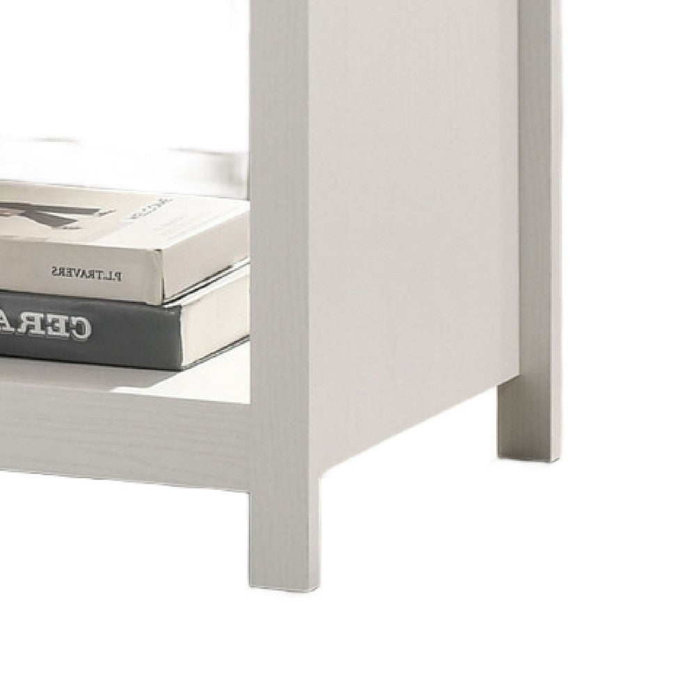 Benjara Kele Nightstand, 1 Drawer with Silver Handle, 1 Lower Open Shelf, White