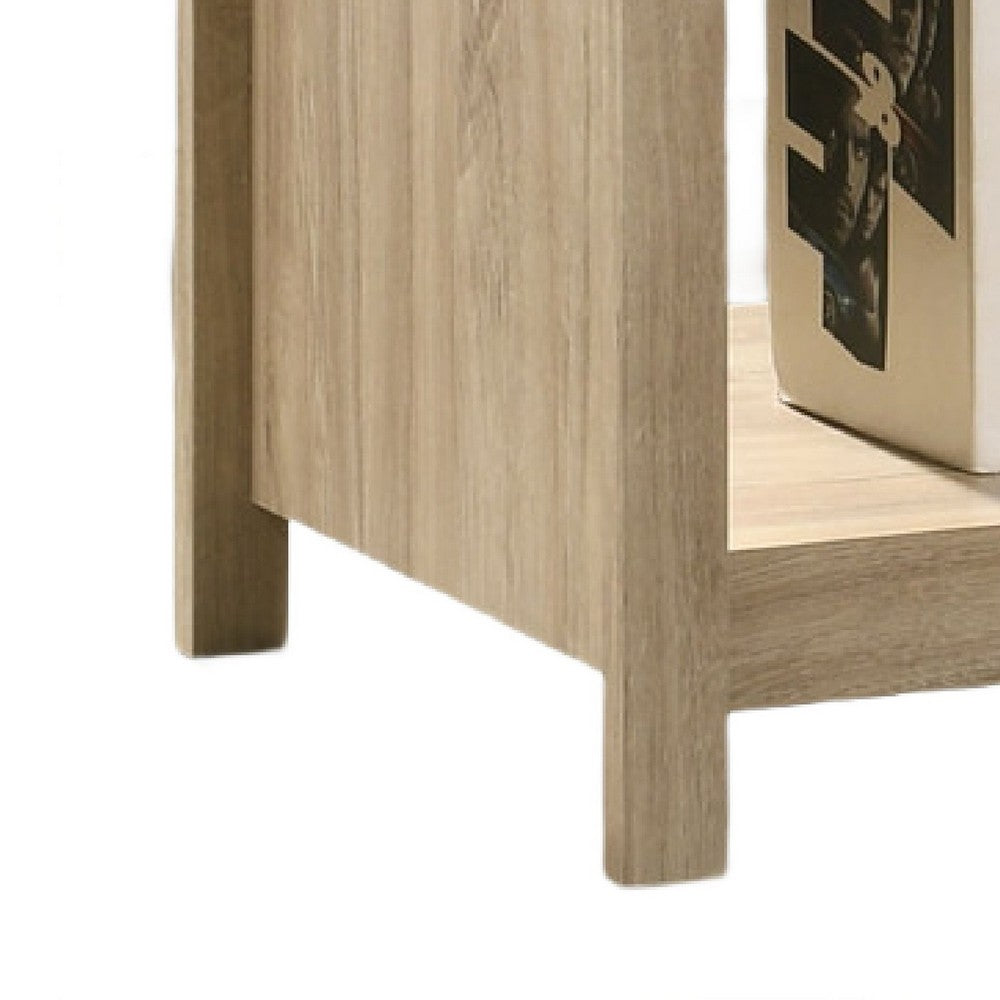 Benjara Kele Nightstand, 1 Drawer with Black Handle, 1 Shelf, Light Oak Brown