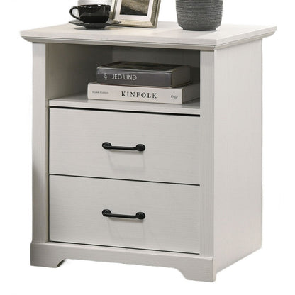 Benjara Lara Nightstand, 2 Drawers with 1 Top Open Shelf And USB Ports, White