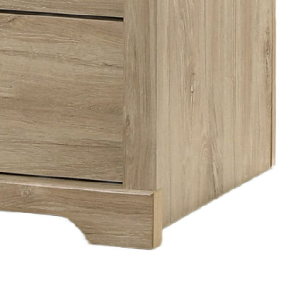 Benjara Lara Nightstand, 2 Drawers, Top Open Shelf, USB Ports, Light Oak Brown