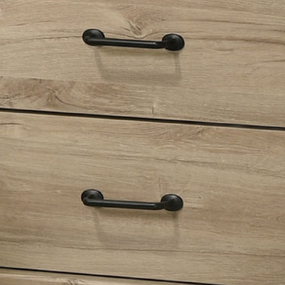 Benjara Lara Nightstand, 2 Drawers, Top Open Shelf, USB Ports, Light Oak Brown