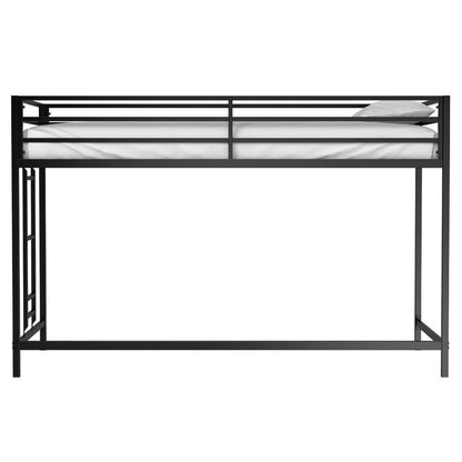Benjara Ady Twin Size Loft Bed with Ladder And Guardrails, Black Metal Frame