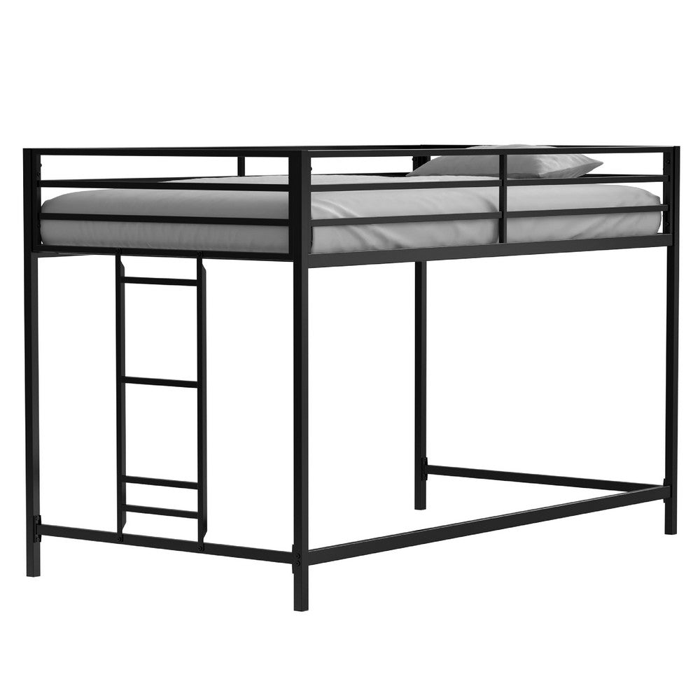 Benjara Ady Twin Size Loft Bed with Ladder And Guardrails, Black Metal Frame