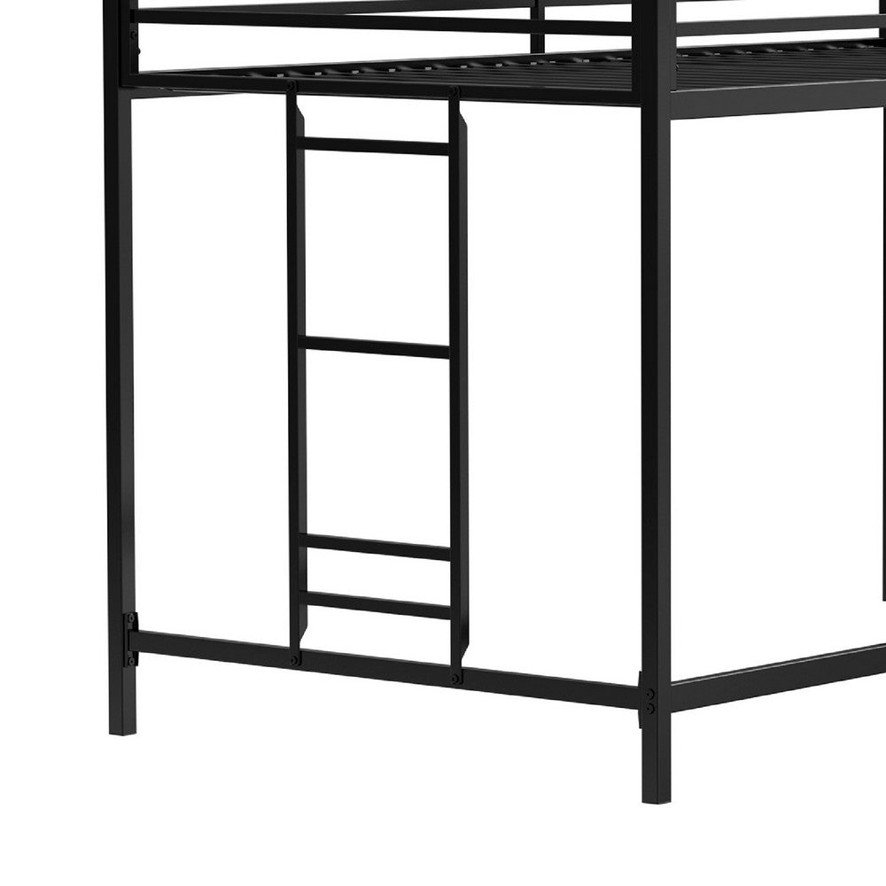 Benjara Ady Twin Size Loft Bed with Ladder And Guardrails, Black Metal Frame