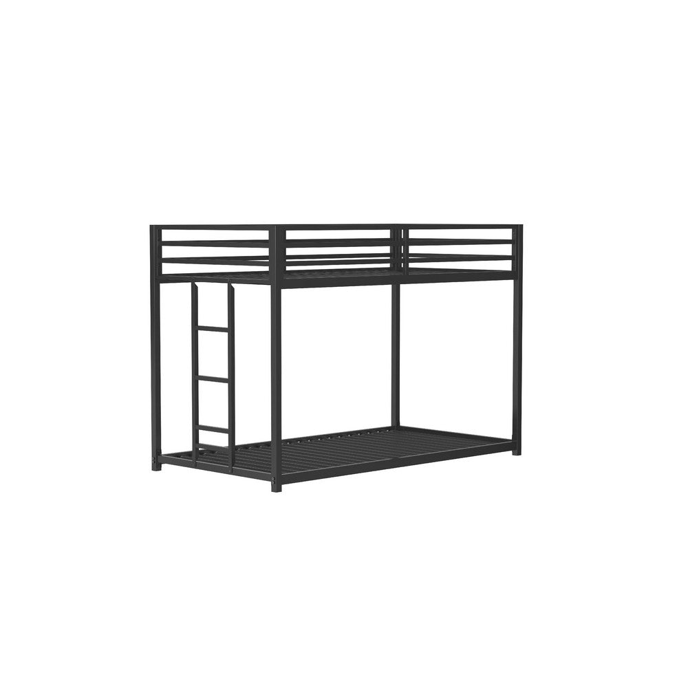 Benjara Ady Low Profile Twin Over Twin Bunk Bed with Ladder, Black Metal Frame