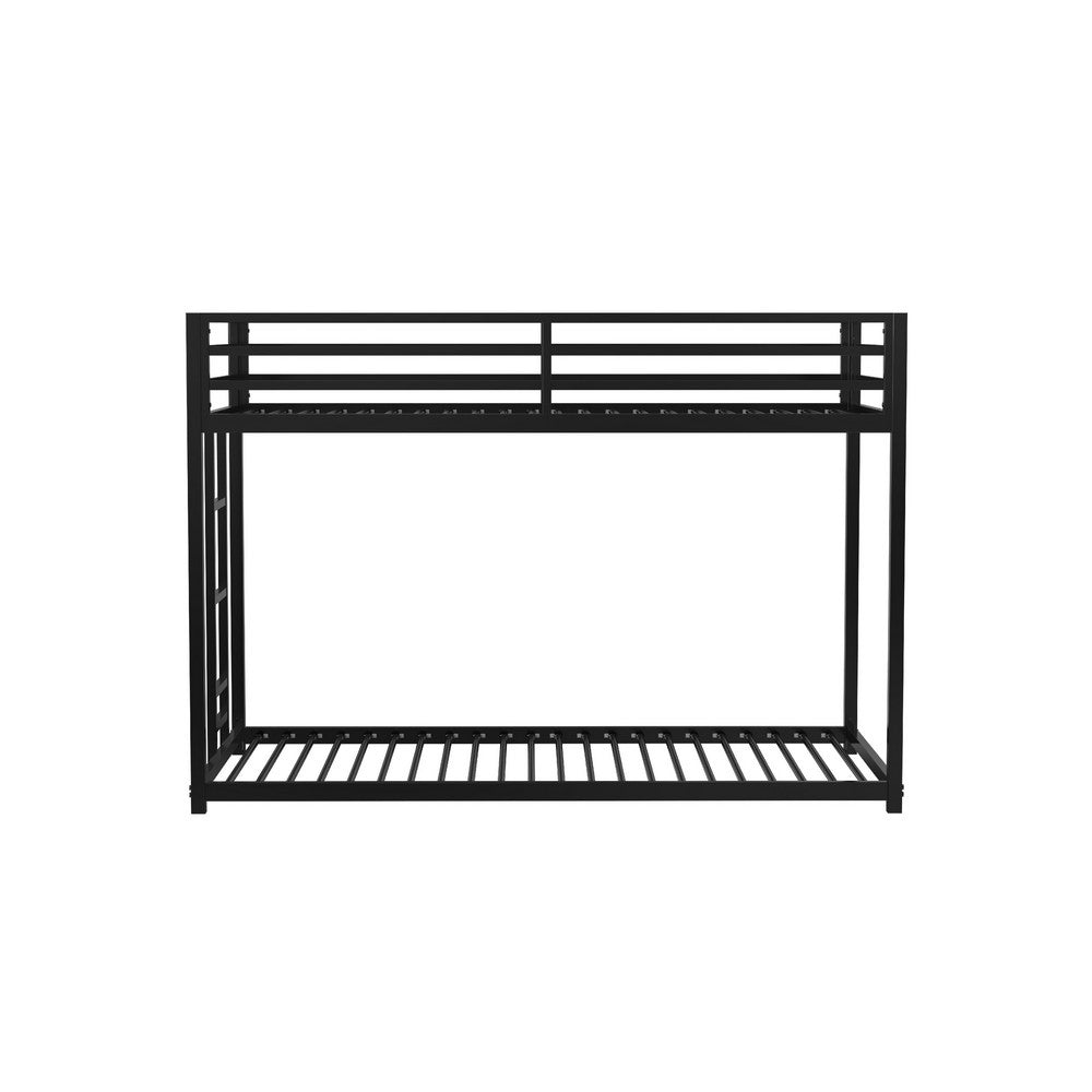 Benjara Ady Low Profile Twin Over Twin Bunk Bed with Ladder, Black Metal Frame