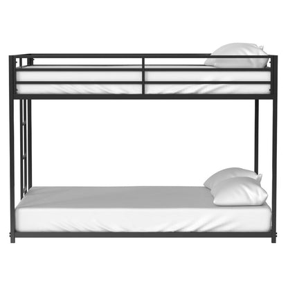 Benjara Ady Low Profile Full Over Full Bunk Bed with Ladder, Black Metal Frame
