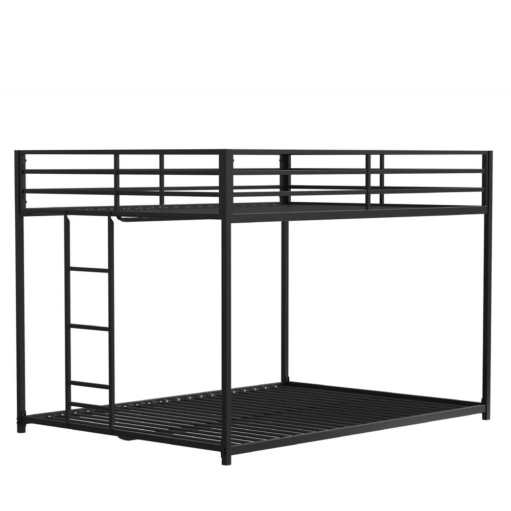 Benjara Ady Low Profile Full Over Full Bunk Bed with Ladder, Black Metal Frame