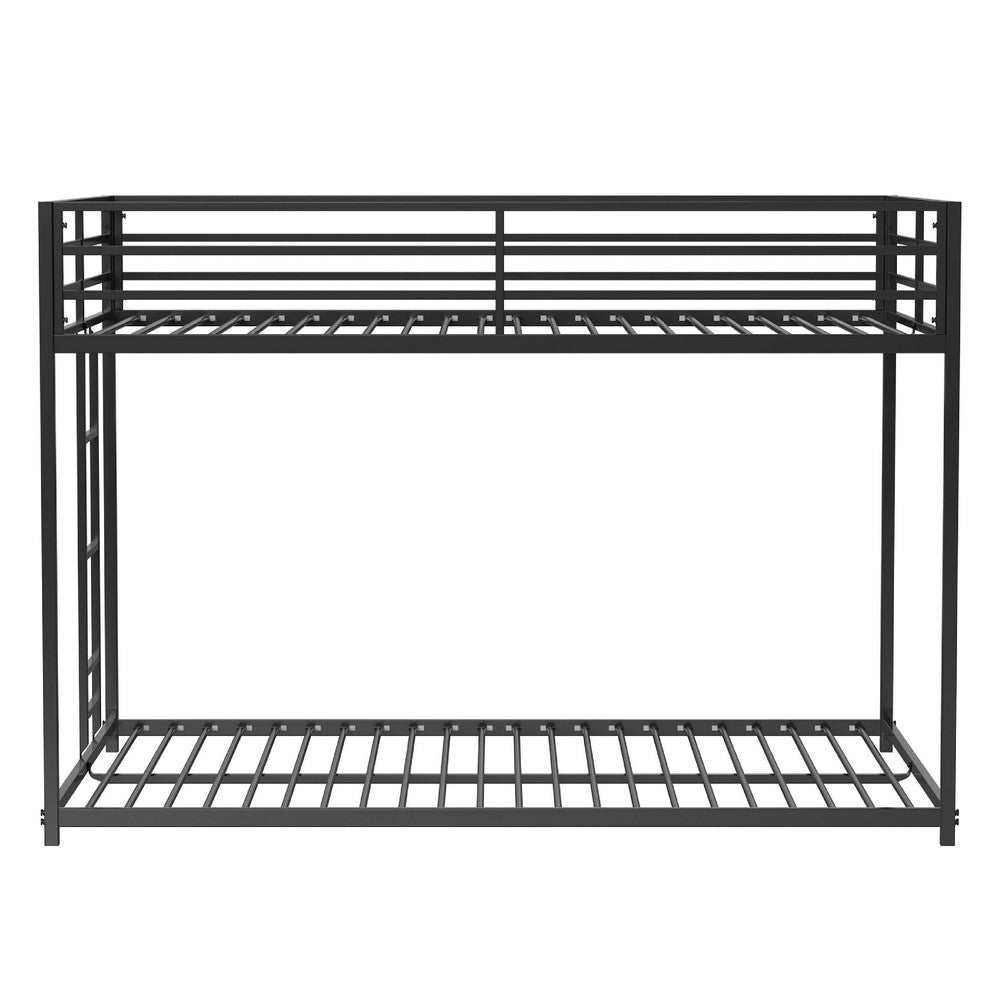 Benjara Ady Low Profile Full Over Full Bunk Bed with Ladder, Black Metal Frame