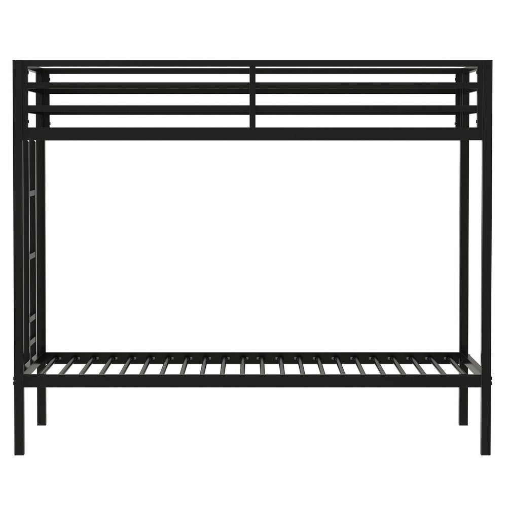 Benjara Ady Twin Over Twin Bunk Bed with Ladder And Guardrails, Black Metal Frame