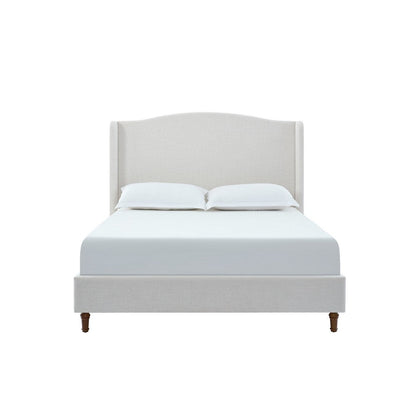 Benjara Heny King Size Bed with Wingback Tall Headboard, Ivory Fabric Upholstery