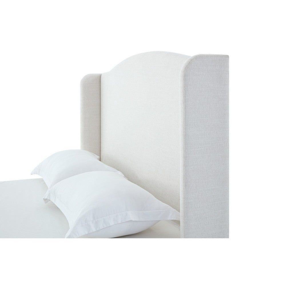 Benjara Heny King Size Bed with Wingback Tall Headboard, Ivory Fabric Upholstery