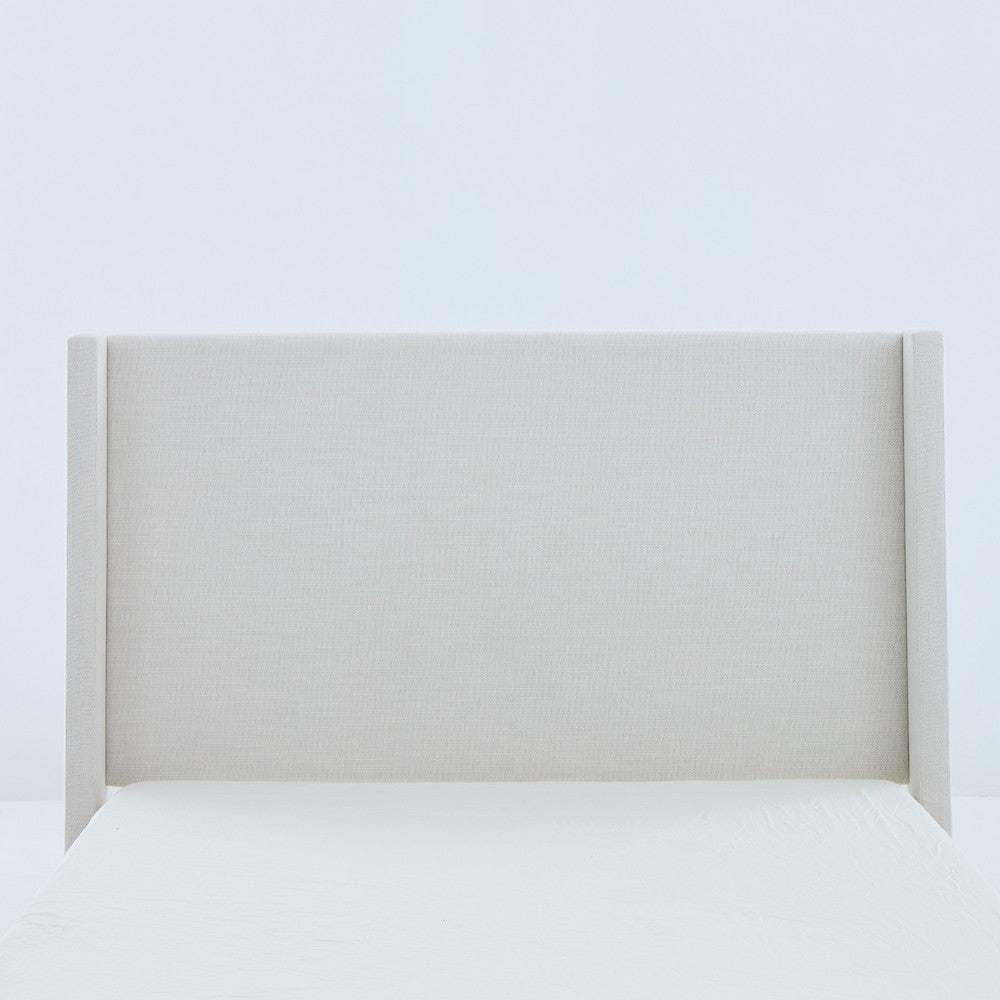 Benjara Sely Queen Size Bed with Wingback Headboard, Ivory Chenille Upholstery