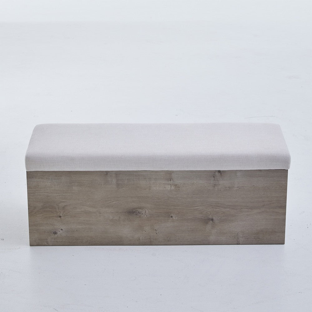 Benjara Sely Bench with Flip Top Storage, 46 Inch Padded Ivory Seat, Light Gray