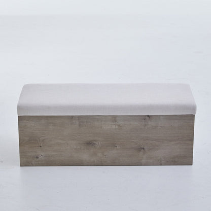 Benjara Sely Bench with Flip Top Storage, 46 Inch Padded Ivory Seat, Light Gray