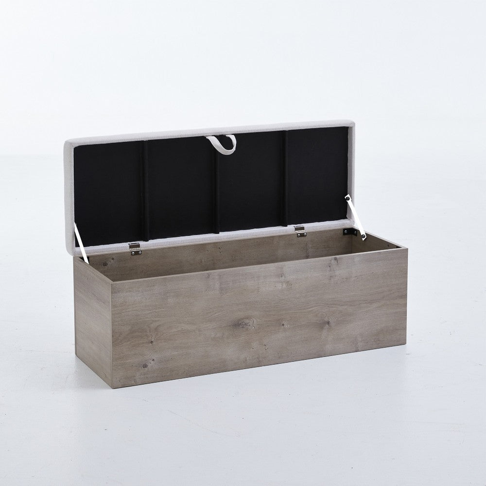 Benjara Sely Bench with Flip Top Storage, 46 Inch Padded Ivory Seat, Light Gray