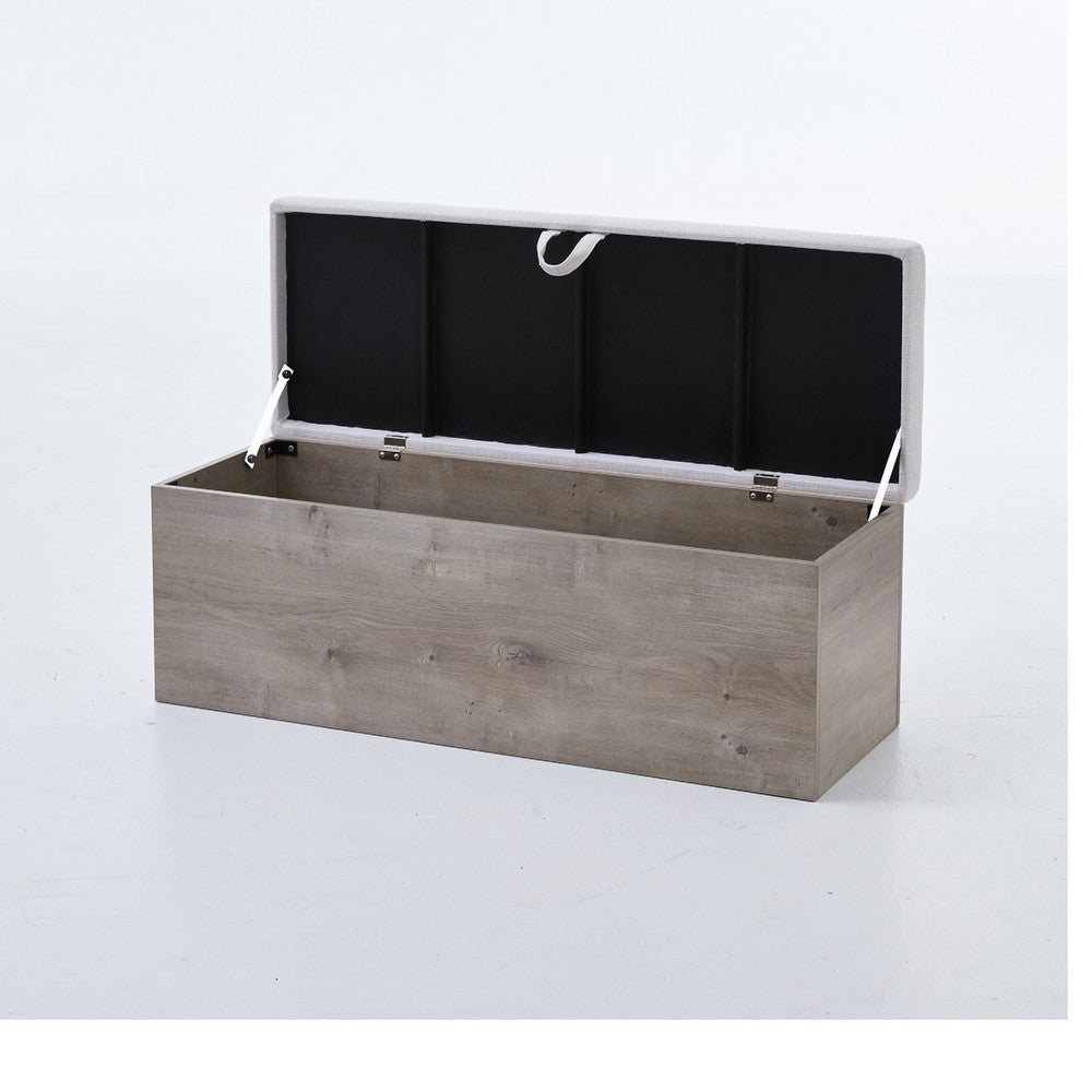 Benjara Sely Bench with Flip Top Storage, 46 Inch Padded Ivory Seat, Light Gray
