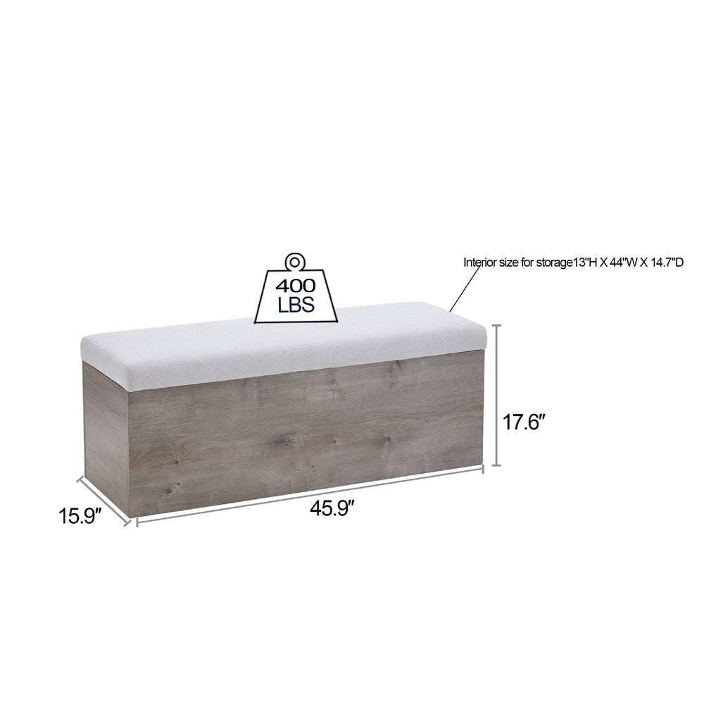 Benjara Sely Bench with Flip Top Storage, 46 Inch Padded Ivory Seat, Light Gray