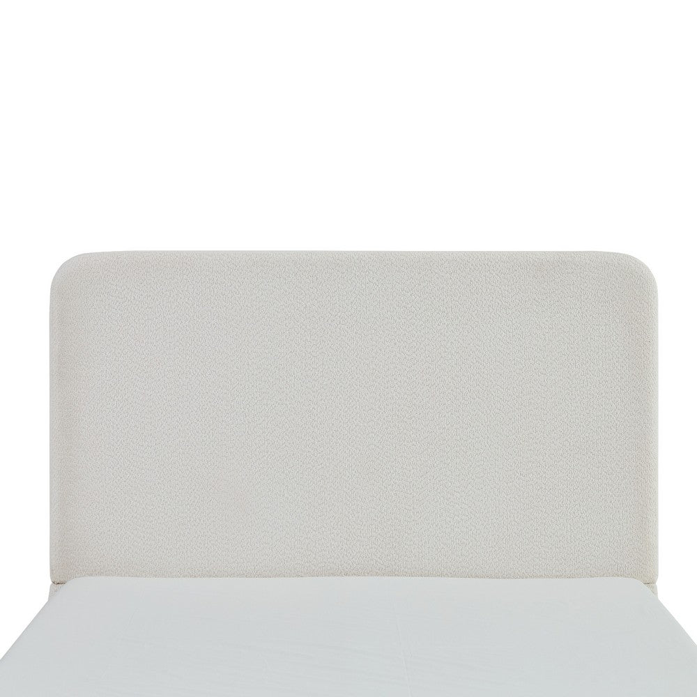 Benjara Welz King Size Bed with Tall Headboard, Pearl White Chenille Upholstery