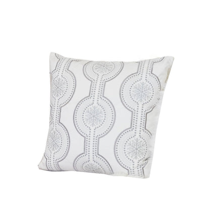 Benjara Zey Throw Pillow Cover, Snowflake Embroidered White Velvet, 20 Inch Square