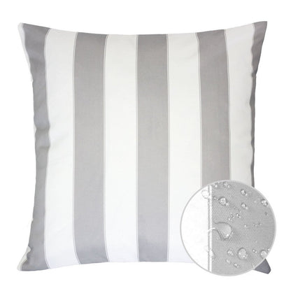 Benjara Keo Outdoor Throw Pillow Cover, Silver White Wide Stripes, 20 Inch Square