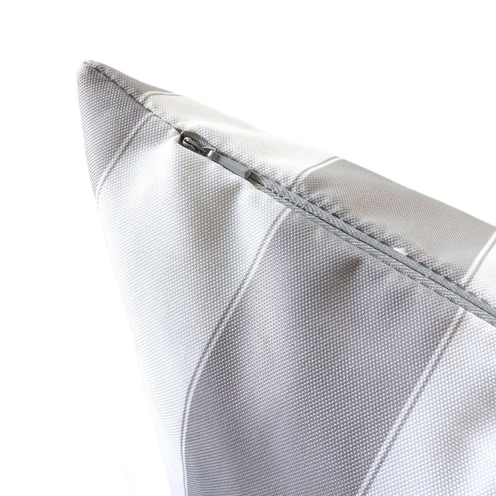 Benjara Keo Outdoor Throw Pillow Cover, Silver White Wide Stripes, 20 Inch Square