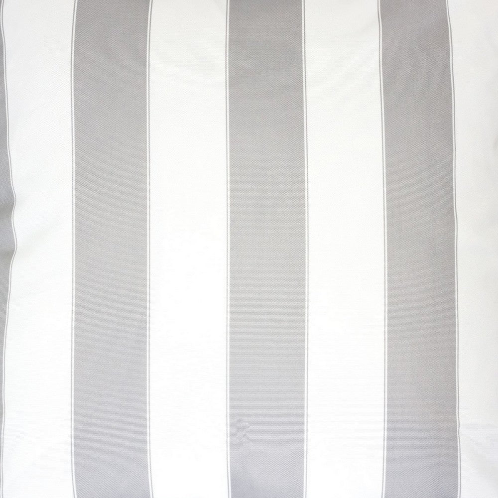 Benjara Keo Outdoor Throw Pillow Cover, Silver White Wide Stripes, 20 Inch Square