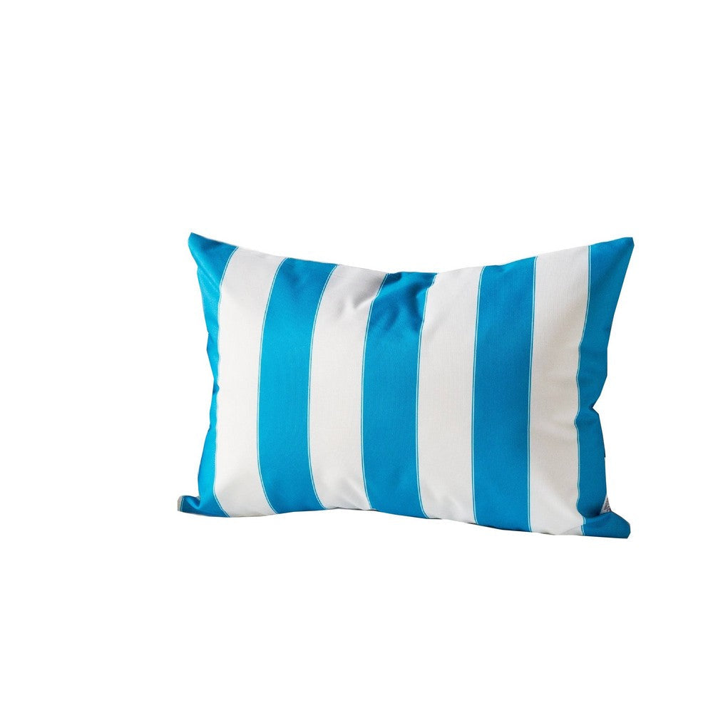 Benjara Keo Outdoor Lumbar Throw Pillow Cover, Blue And White Wide Stripes, 14x20