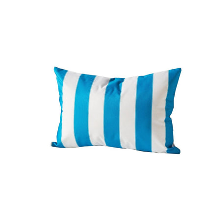 Benjara Keo Outdoor Lumbar Throw Pillow Cover, Blue And White Wide Stripes, 14x20