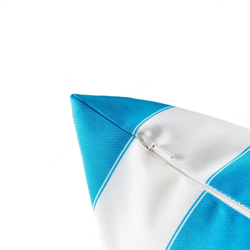 Benjara Keo Outdoor Lumbar Throw Pillow Cover, Blue And White Wide Stripes, 14x20