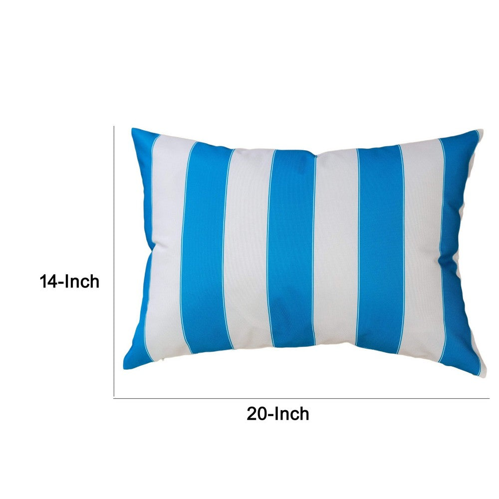 Benjara Keo Outdoor Lumbar Throw Pillow Cover, Blue And White Wide Stripes, 14x20